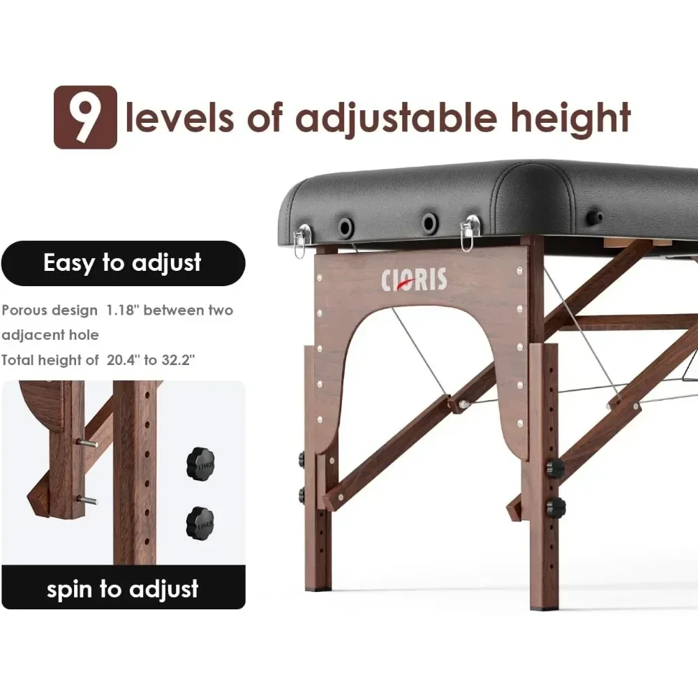 휴대용 전문 마사지 테이블, 3 겹 강화 나무 다리 고정, 최대 1100LBS 프리미엄 스파 살롱 문신 마사지 침대, 84 인치