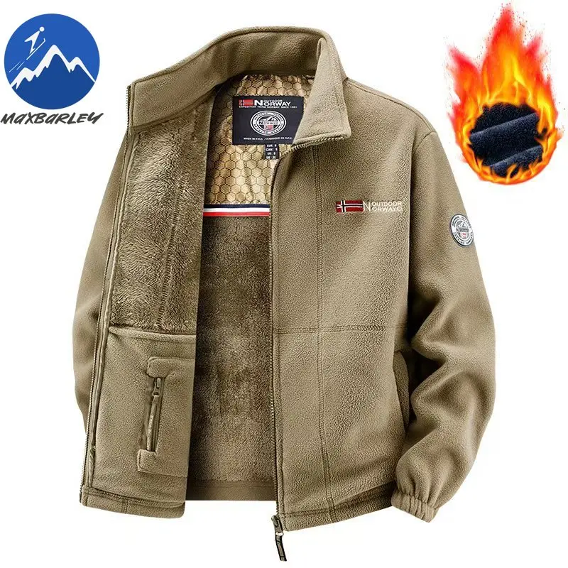 Зимняя куртка Maxbarley, модная лыжная однотонная толстая теплая куртка из овечьей шерсти для мужчин, повседневные свободные спортивные ветрозащитные флисовые куртки