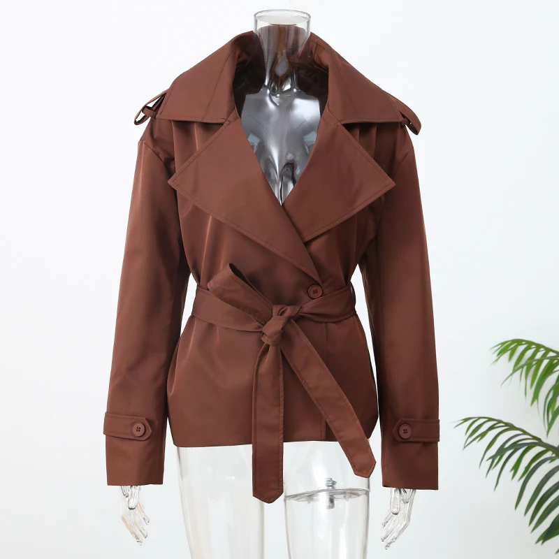 Damen-Windbreaker mit Schnürung, schickes Reverskragen, lange Ärmel, breite Schulter, kurze Mäntel, 2025, Herbst, elegante Pendel- und Alltagsjacke – Detail 15