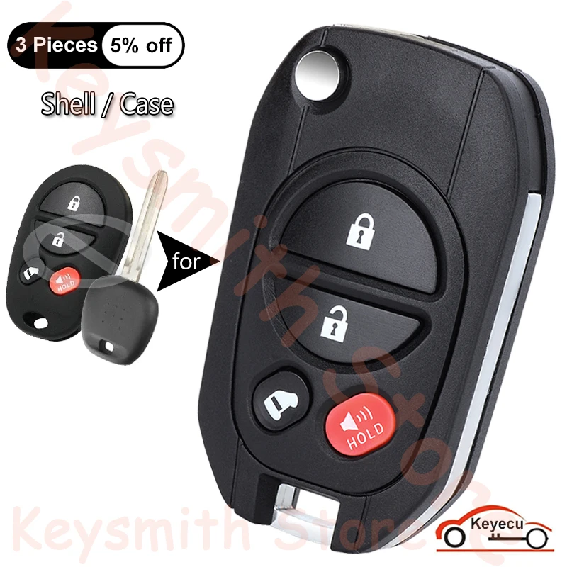 

KEYECU 4 Buttons Case for Toyota Sienna Tundra Tacoma Sequoia Avalon Solara Auto Modified Flip Remote Key Shell Fob GQ43VT20T