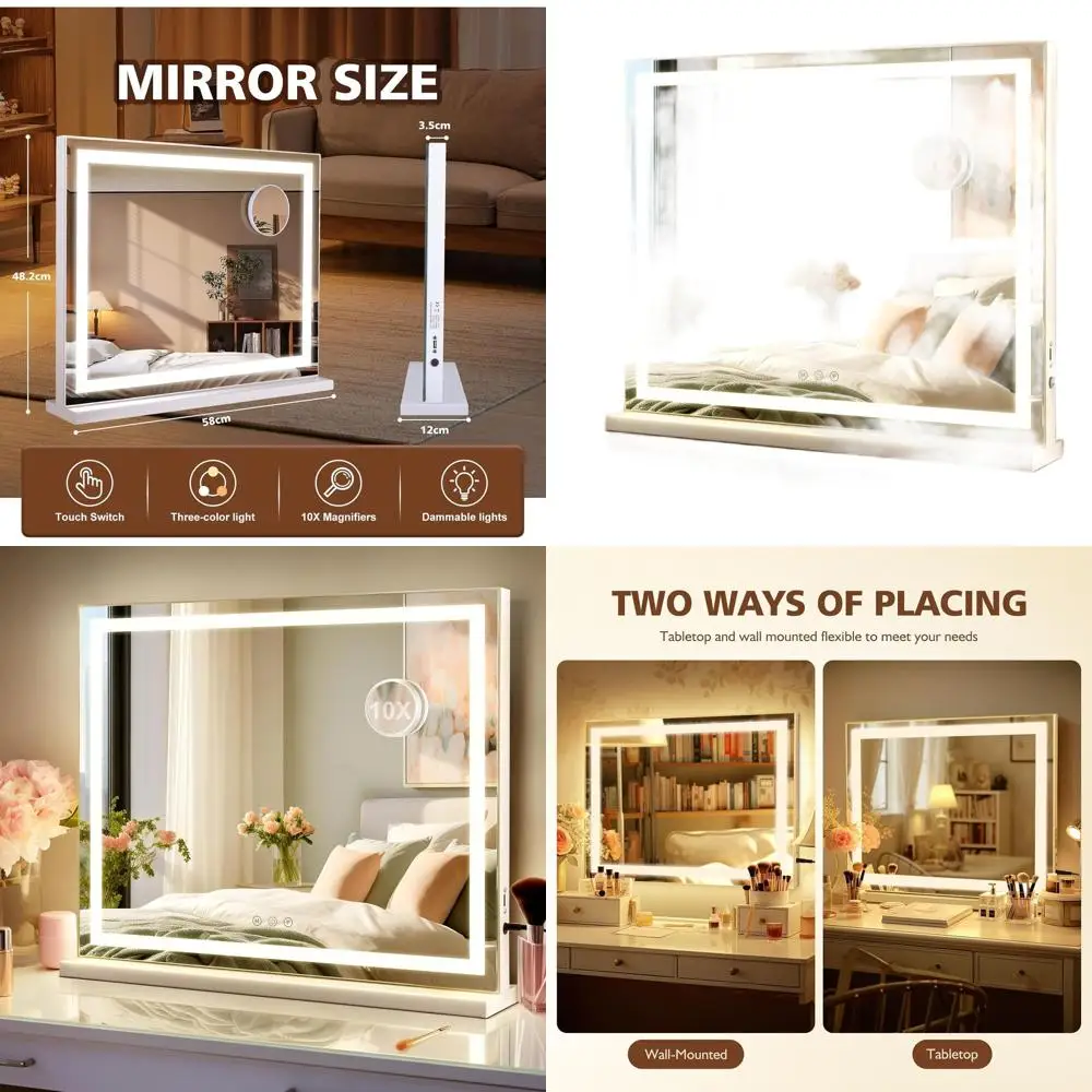 مرآة زينة مضيئة، 23 × 19، 10 مرات مدمجة مكبرة، أوضاع 3 ألوان، تحكم باللمس #1