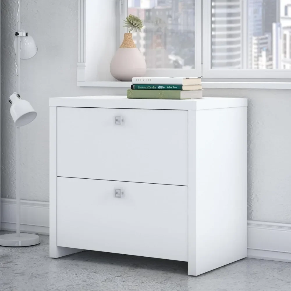 Furniture Echo Lateral File Cabinet in Pure White with Satin Silver Handles, Home Office Storage for Letter, Legal