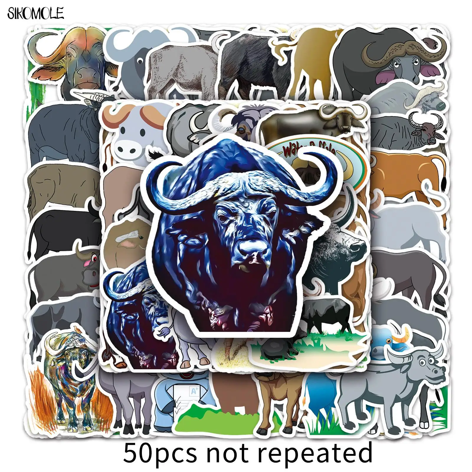 10/30/50pcs Cute Buffalo Bull Graffiti Stickers Animal DIY Car Laptop Suitcase Skateboard Guitar Cartoon Sticker Kid Gift Toy