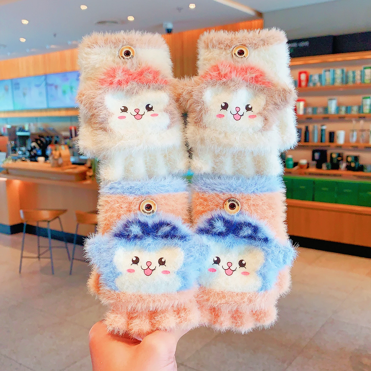 Niedliche Winter-Plüsch-2-in-1-Flip-Top-Fäustlinge mit Druckknopf, Tiermotiv, kältebeständig, Handwärmer-Handschuhe für Jungen, Mädchen, Kinder, Geschenk – Detail 6