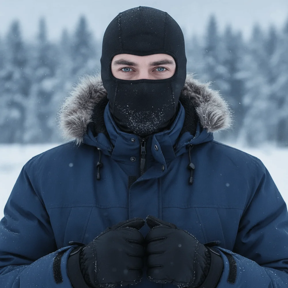 Winter-Balaclava-Maske mit warmem Futter, aus dickem Stoff, mit verlängertem Kragen, als Fahrradhelm-Innenfutter, staubdicht, atmungsaktiv – Detail 3