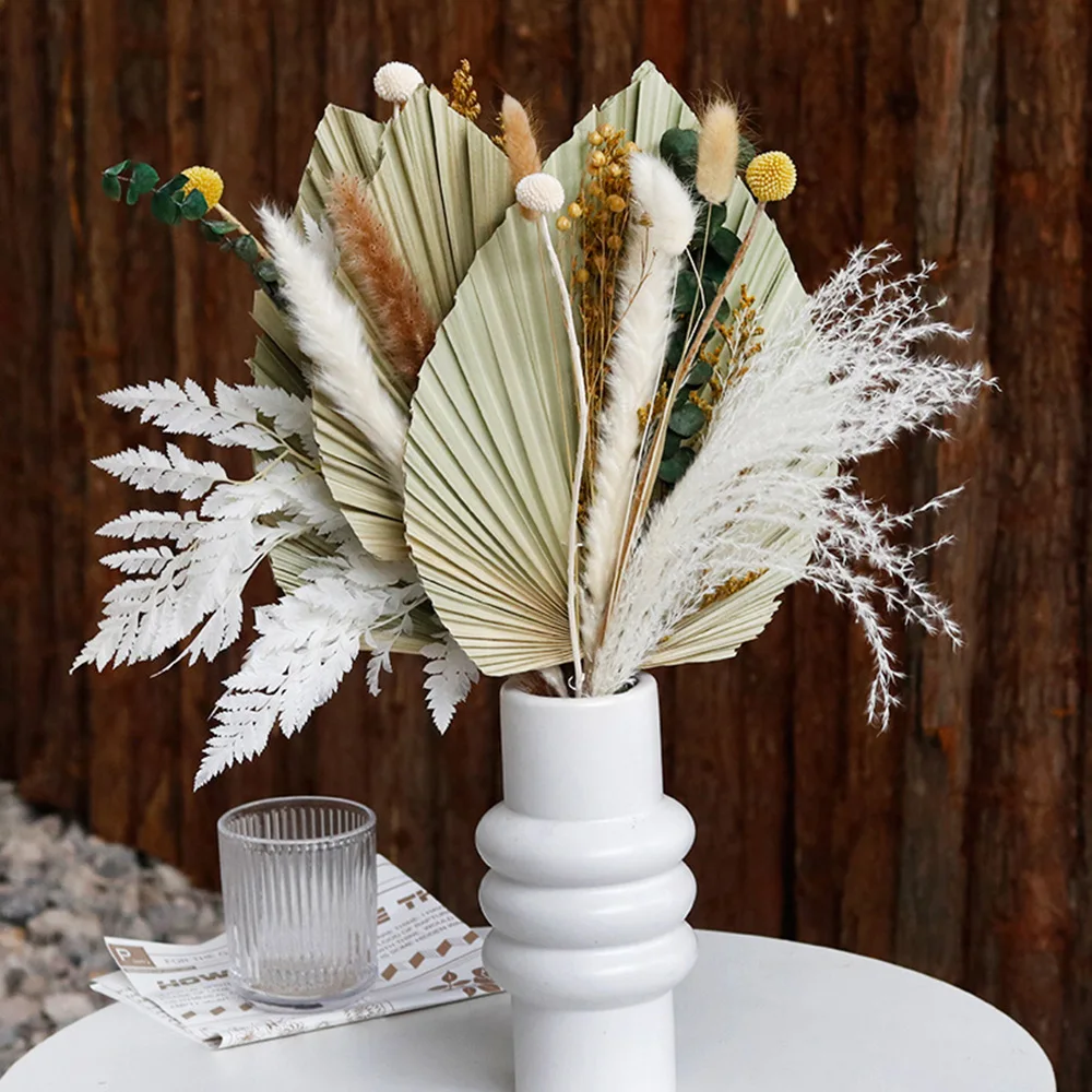 Palm Leaves Dried Plants Flowers Reed Wedding Arrangement Decorations Natural Dried Pampas Grass Fan Home Party Room Decor