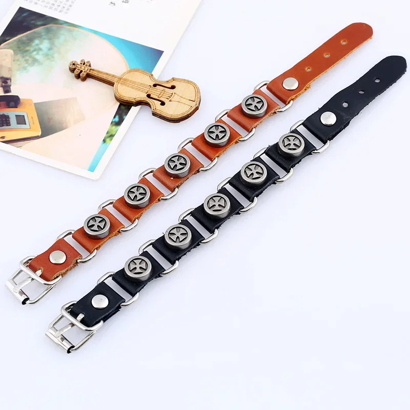Fashion New Retro Metal Cross Braided Cowhide Bracelets Japan and Korea Trendy Men's Unisex Accessories Punk Jewelry 20-24CM