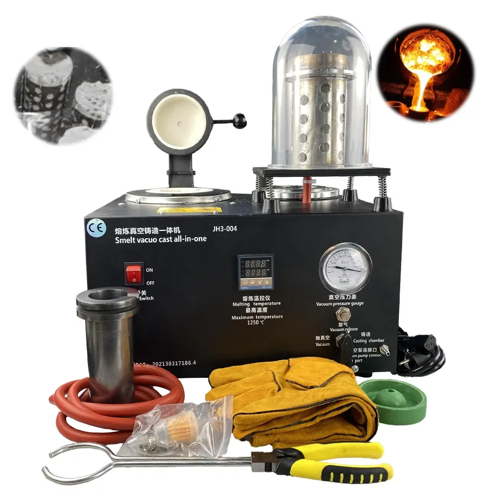 110V 1150 Jewelry Casting Machine 2KG 3-in-1 Vacuum Jewelry Casting & Melting Furnace with 3x6" Casting Flask Metal Casting Equipment High-temperature Digital Metal Smelting Machine for Gold Silver Copper Making
