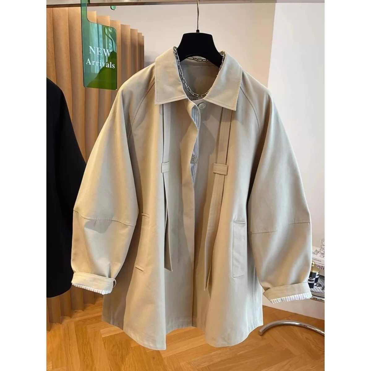 

Ele Men's Long Sve irt Loose Fit Autumn Winter High End Japanese Sle Windbreaker Jaet Trendy Polyester Fiber