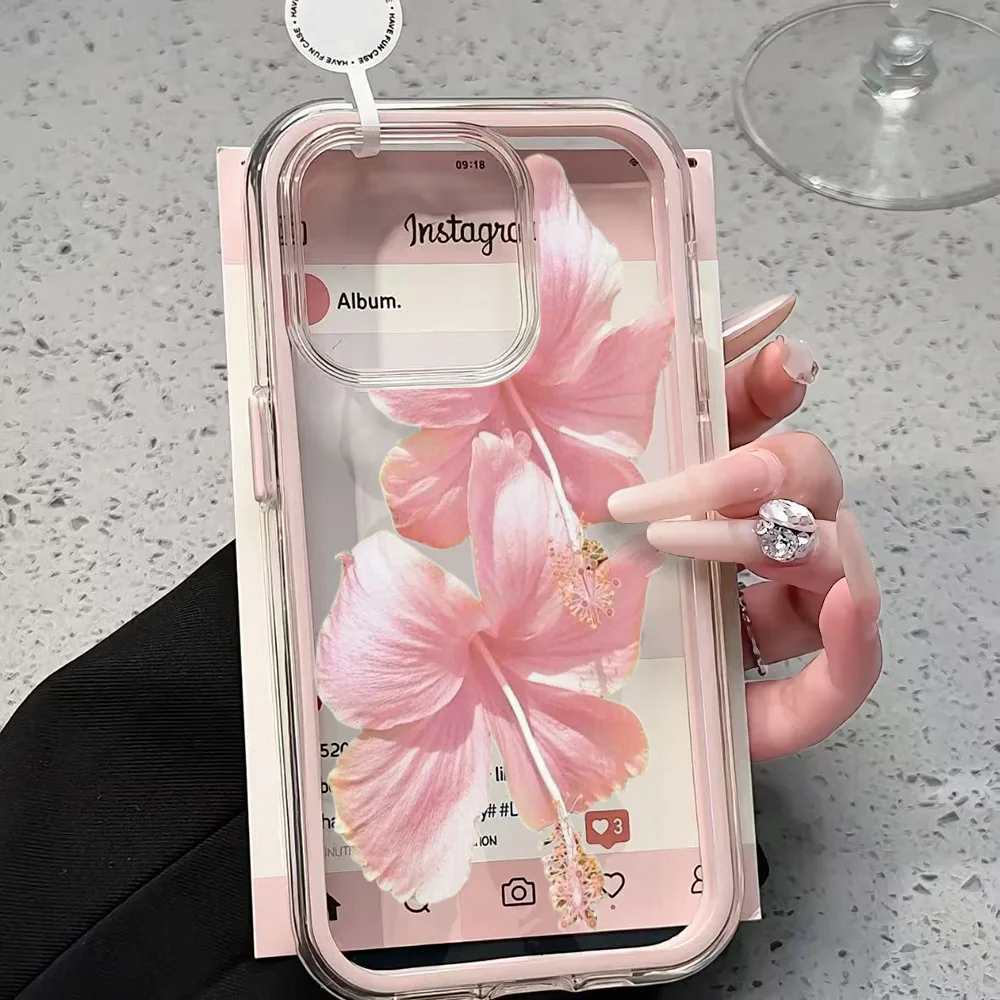 Rosa Hibiskus Transparente Handyhülle für iPhone 17 13 16 15 11 12 14 Pro Max 17 Air XR X Hülle Silikon 2 IN 1 Stoßfeste Weiche Abdeckung – Detail 6