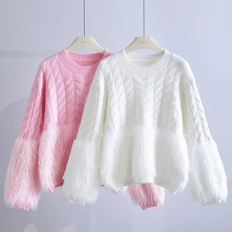 Mink Fringe Fried Dough Twists Sweater Women 2023 Design Sense Small Popular Loose Pullover Knit Top