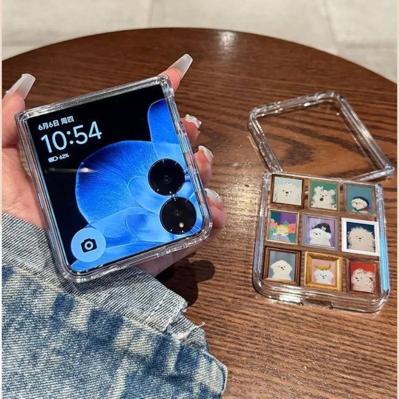 Fundas Oil Painting Dog Phone Case For Samsung Galaxy Z Flip 7 6 ZFlip5 5G Transaprent Clear Covers For Samsung ZFlip4 Z Flip 3 - náhled 3