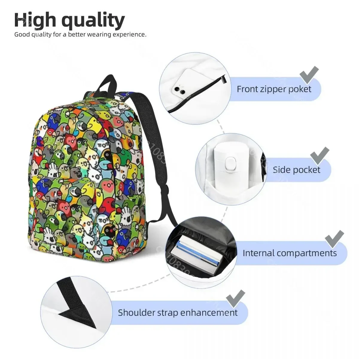 Parrot Meme Canvas Backpacks Cute Birds Print Unique Bag Elementary School Backpack Lightweight Bags
