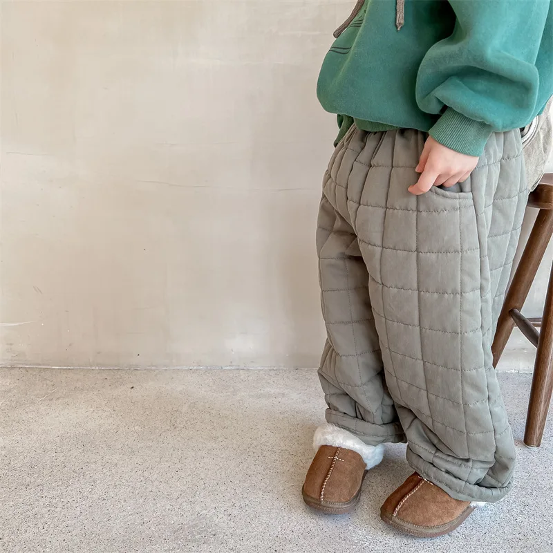 Neue Winterhose im koreanischen Stil für Kinder, dicke warme Hose, einfarbige, lässige Stepphose für Kinder – Detail 14