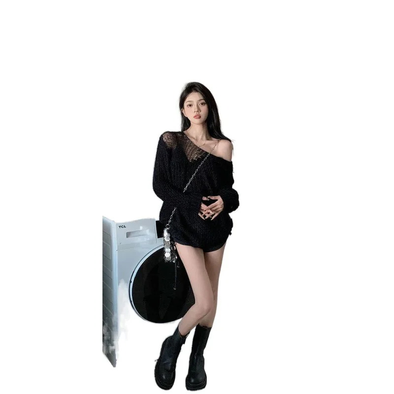 سترة محبوكة متوسطة الطول حلوة وحارة للنساء للخريف أنيقة طويلة Sve Crew Ne بلوفر علوي #5