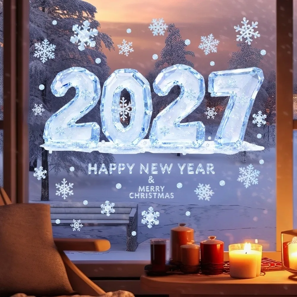 Two-sided 2027 Static Cling Decal Waterproof DIY Christmas Glass Window Sticker Small Festive Atmosphere