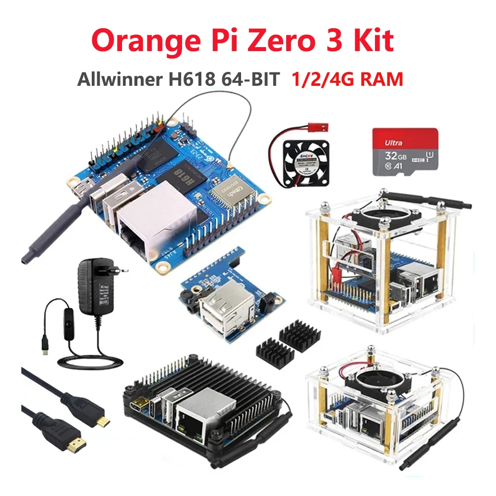 

Orange Pi Zero 3 Allwinner H618 WiFi5 BT 5.0 1 2 4 GB RAM Optional Acrylic Case Fan Heatsink Power Supply for OPI Zero 3