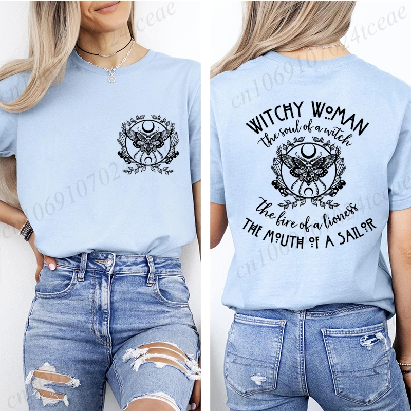 Witch Girl Print Women's T-Shirt,Graphic Tee Tops,short Sleeve T-Shirts,summer Fashion Shirts,Breathe Lady Tshirt Soft Tees