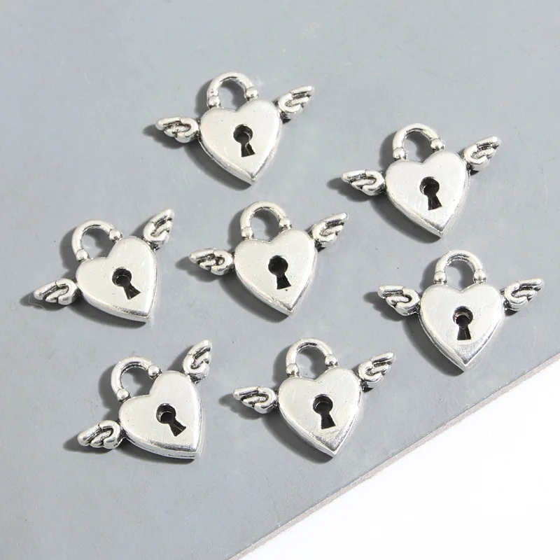 40pcs Silver Color 17x13mm Lovely Wings Lock Charms Angel Pendant Fit DIY Handmade Metal Alloy Jewelry Making Finding Supplies