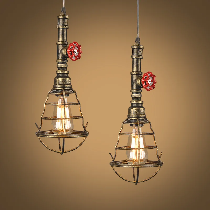 Vintage Industrial Water Pipe Pendant Lamp Bedside Chandelier Retro Loft Living Room Bedroom Hallway Wrought Iron Light Shade