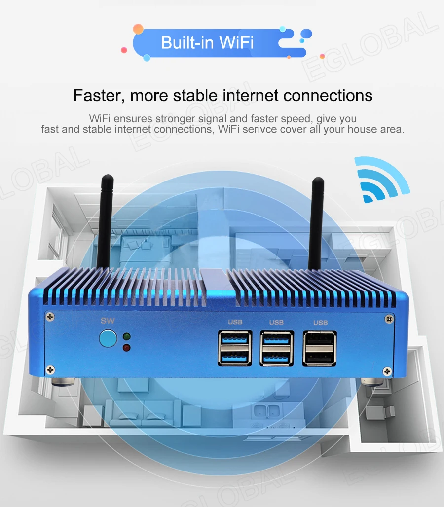EGLOBAL Chepeast Mini PC senza ventola Intel i5-6260U 8G DDR3 128G WiFi5 Windows 11 pro per registratore di cassa Ufficio Casa Notizie Uso chiosco