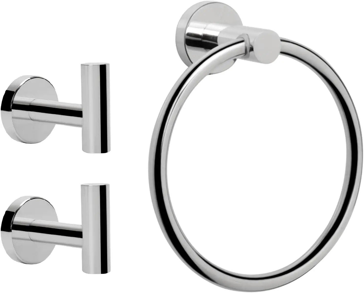 

3-Piece Bathroom Hardware Set: Towel Ring & 2 Hooks, Stainless Steel Chrome, Wall Mounted