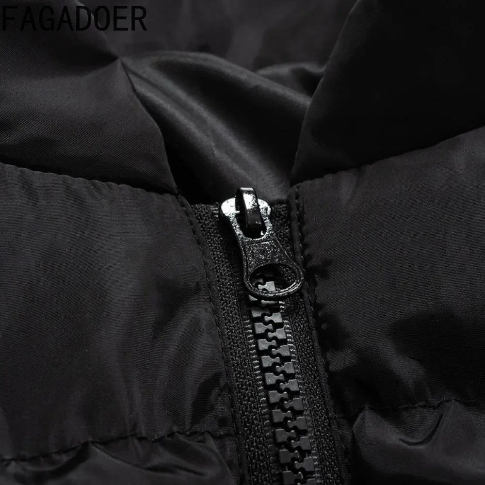 FAGADOER Winter New Sweet Puffy Jacket Women Solid Color Zipper Crop Top Jacket Patchwork Puffer Fashion Streetwear Coats 2025