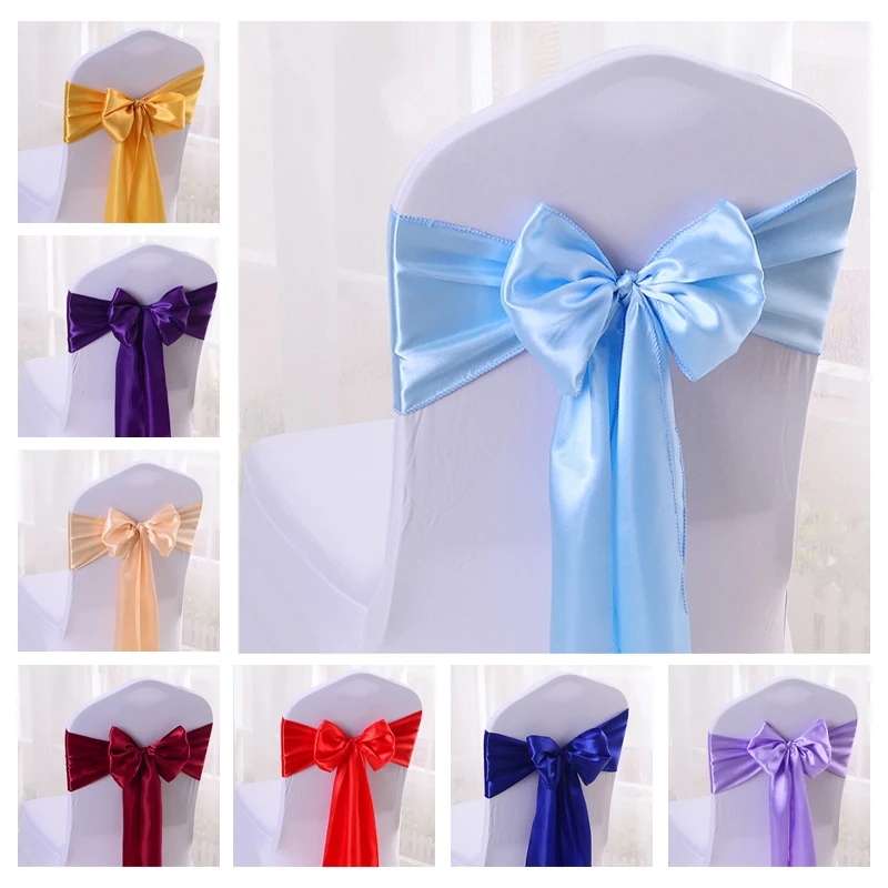 【F】1PC Elastic Colourful Satin Sash Wedding High Quality Chair Bow For Chair Covers Sash Birthday Party Hotel Show Decor