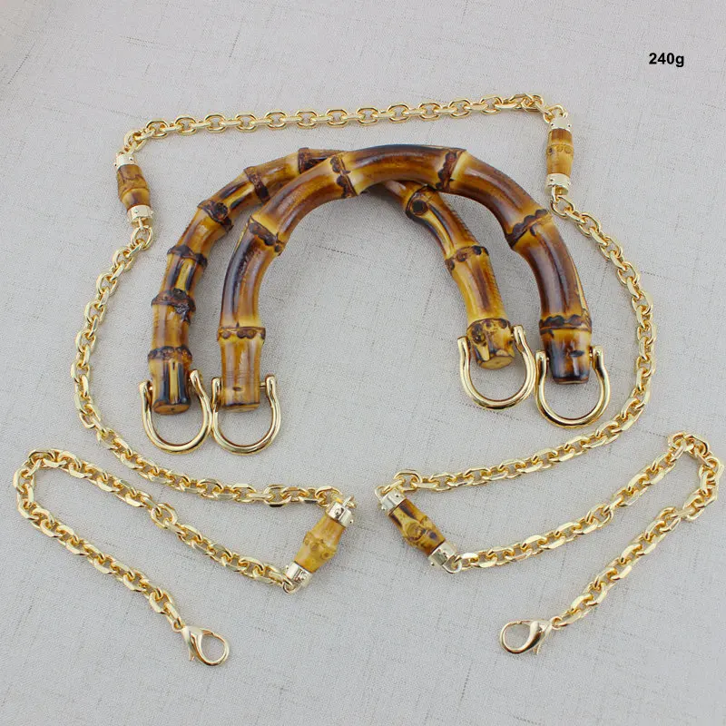 1 piece 100-140cm customized 9mm wide curb long chain with 4pcs natural bamboo buckets ornament for women bags purse repair