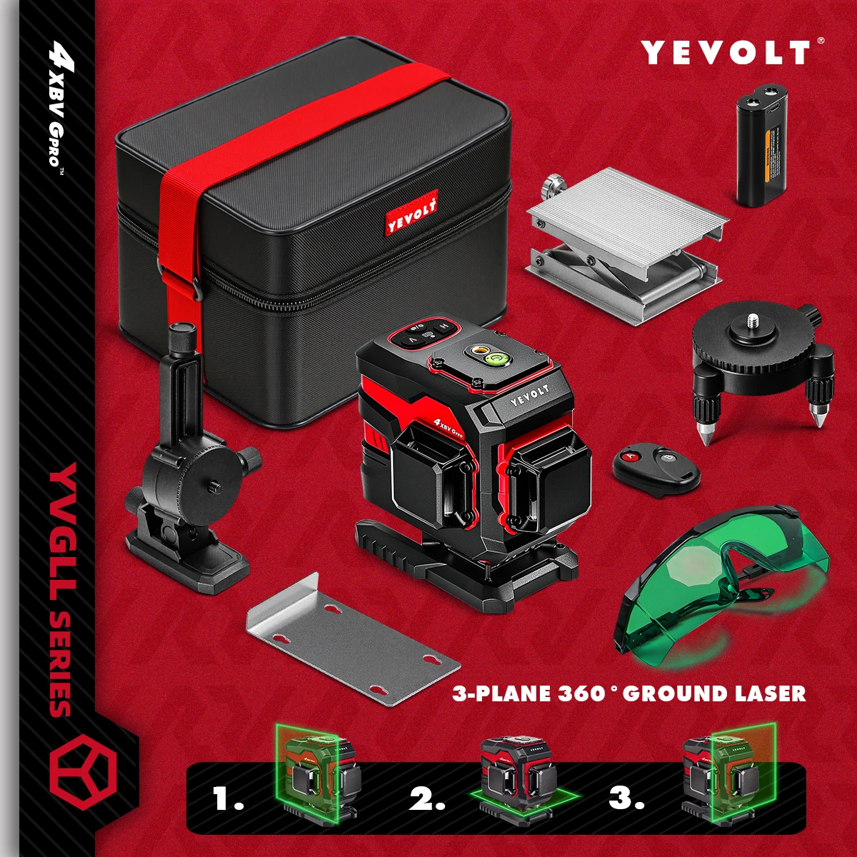 

YEVOLT 12-Line YVGLL4XS12T Cross Line Laser Level Auto-Leveling Outdoor Paver Alignment High Precision - Tripod Compatible