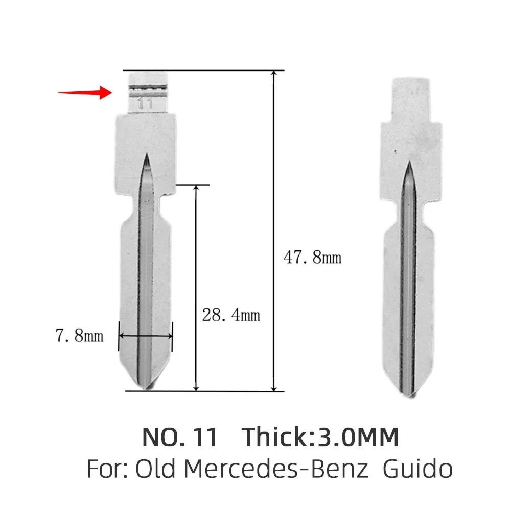 Lame de clé à distance en métal vierge non coupée pour ancienne Mercedes-Benz Guido, #11, 10 pièces