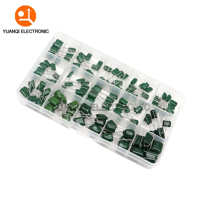 150pcs 15Values Polyester Film Capacitor Assortment Kit with Box 2A331J 2A471J 2A102J 2A103J 2A223J 2A104J 2A154J 2A224J 2A474J