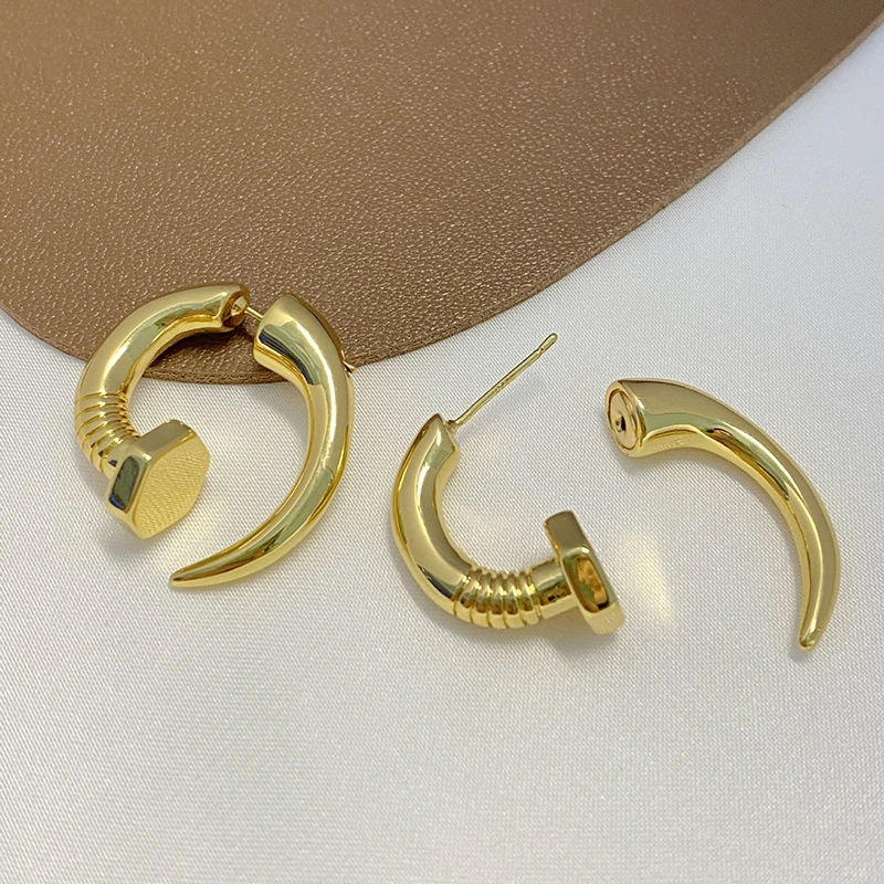 Nail horn hoop earrings for women front back double sides hoop earrings funny creative jewelry unique jewelry 2022 new