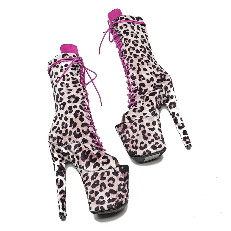 Leecabe 20cm/8inches Leopard  Upper Open toe  Fashion  High Heel platform   Pole Dancing boots