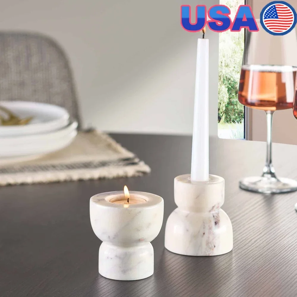 

Modern Marble Candleholder Set 2-Piece Versatile Taper Votive Holders Elegant Accent Lighting Indoor Tablescape