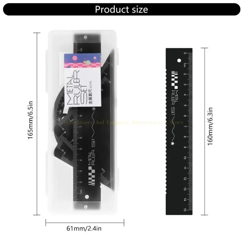 Matemático Dibujo Regla Metal Metal Geometría Profesional Conjunto matemáticas Con Set Square Protractor Regla y caso