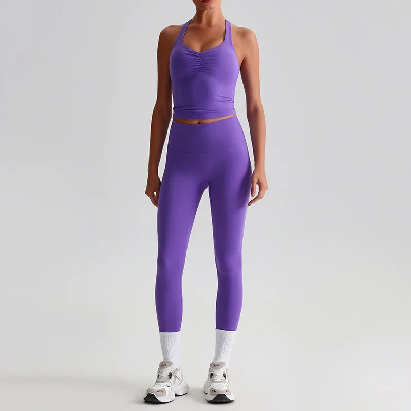 

2 Piece Yoga Set Women's Tracksuit Halter Sport Crop Top High Waist Leggings Fitness Suit Gym Workout Push Up Clothes