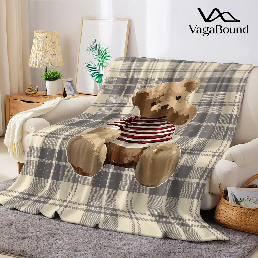 Plaid Teddy Bear Flannel Blanket Warm Soft Halloween Christmas Couch Warm Cozy Decorative Decor Gift for All Season