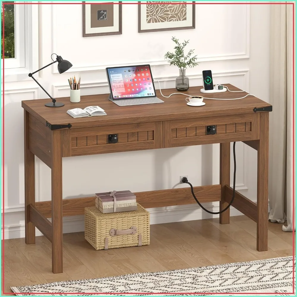 39 Inch Farmhouse Small Computer Desk with Drawers for Bedroom Home Office