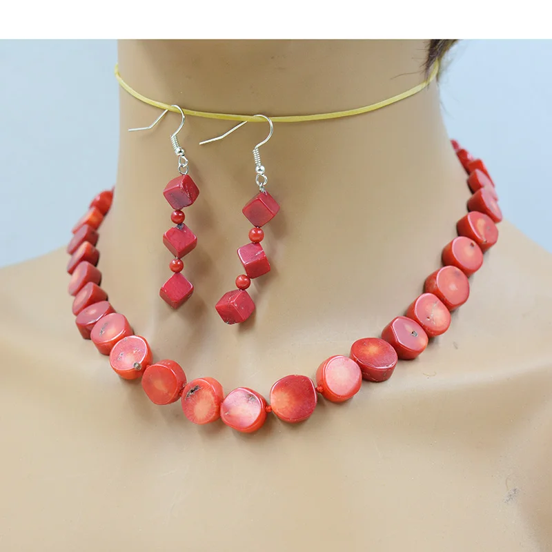 Natural Red Coral Necklace Earring Set. The most beautiful jewelry for the bride's wedding  45CM