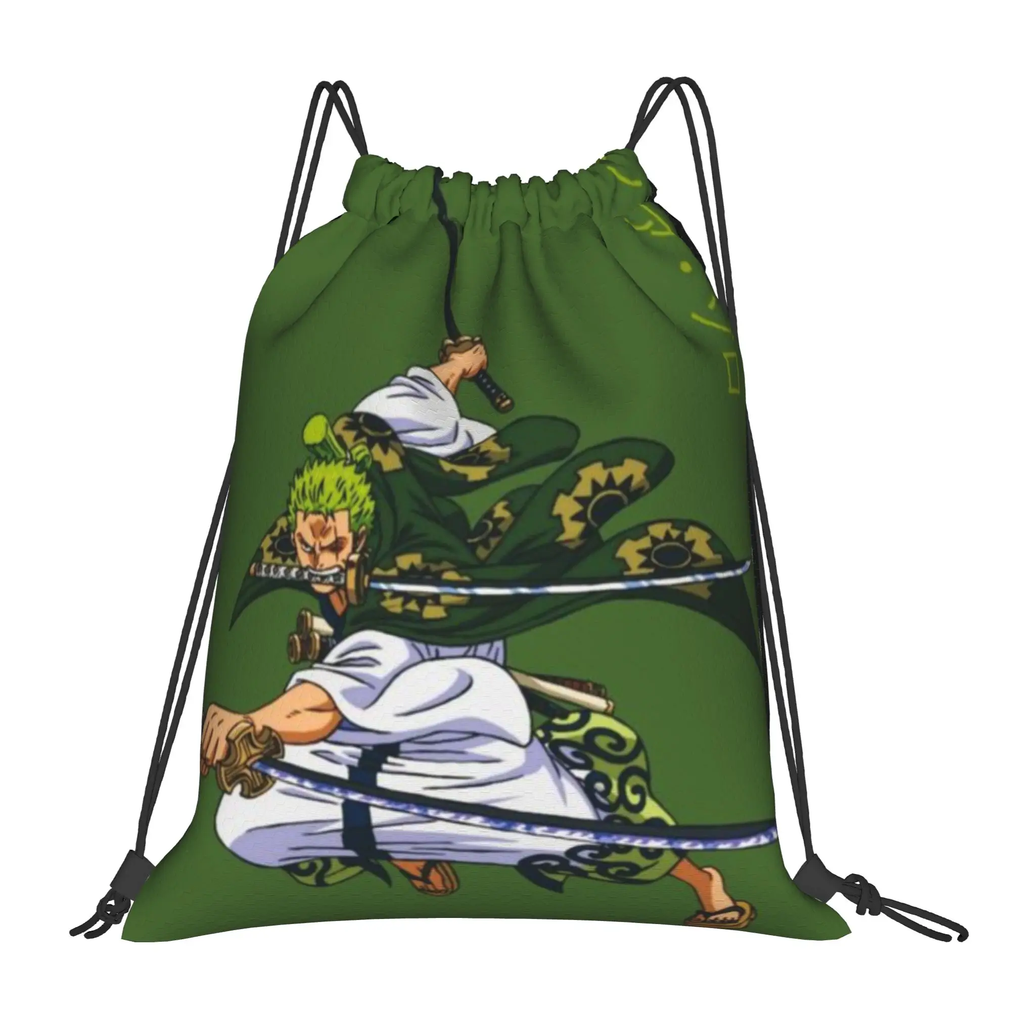Mochila verde Roronoa Zoro multifunción con bolsillo para hombre y mujer, bolsa de viaje para adolescentes, bolsas con cordón estampadas