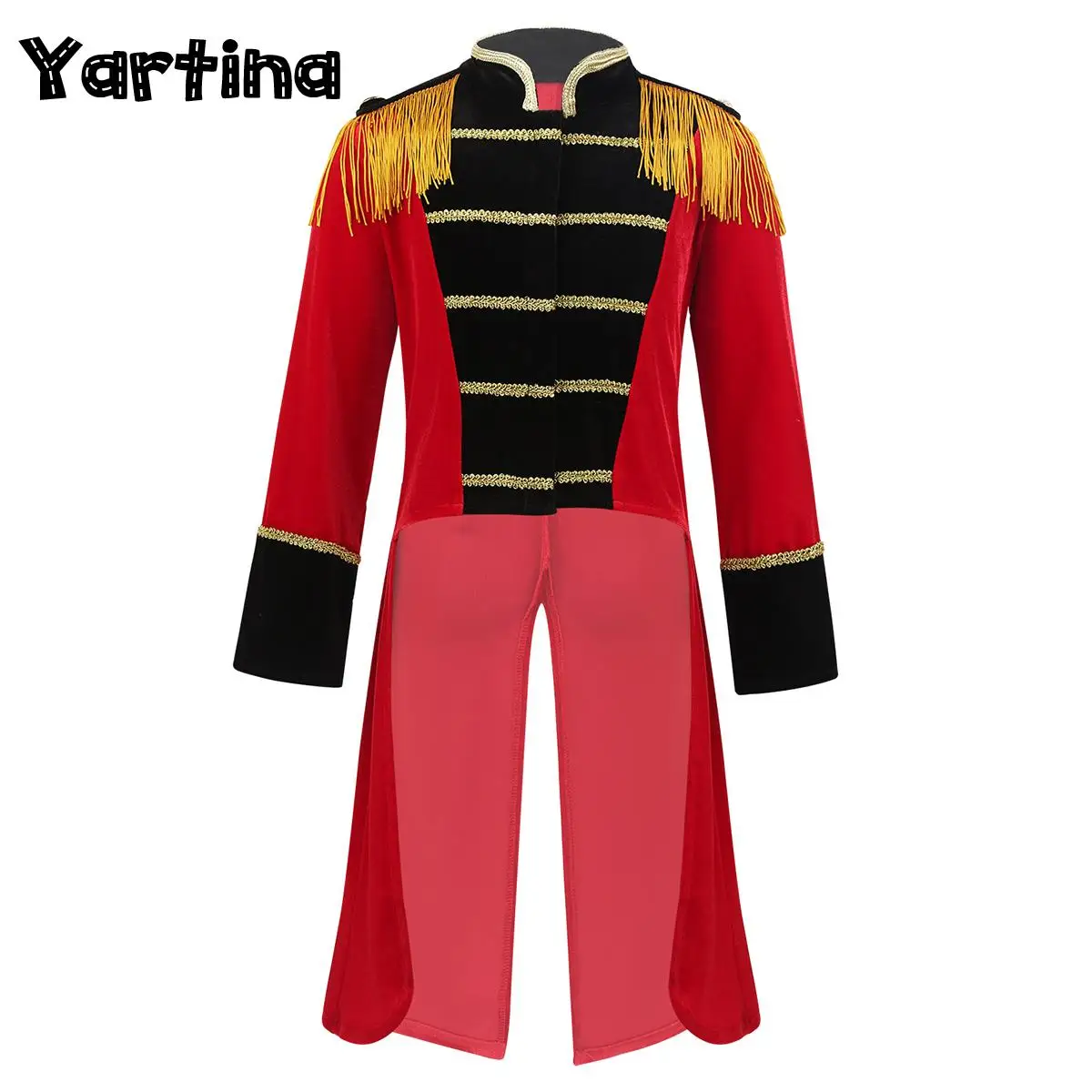 Costume LYus Ringmaster pour garçons, manches longues, col montant, franges, garnitures dorées, tailleur, veste, Halloween, tenues de cosplay