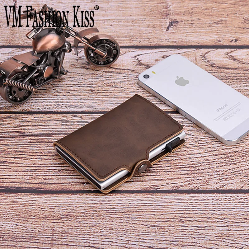 Box Packing Microfiber Card Wallet Men Wallet Rfid Business Push Card ID Credit Card Holder Metal Mini Purse Wallets For Women