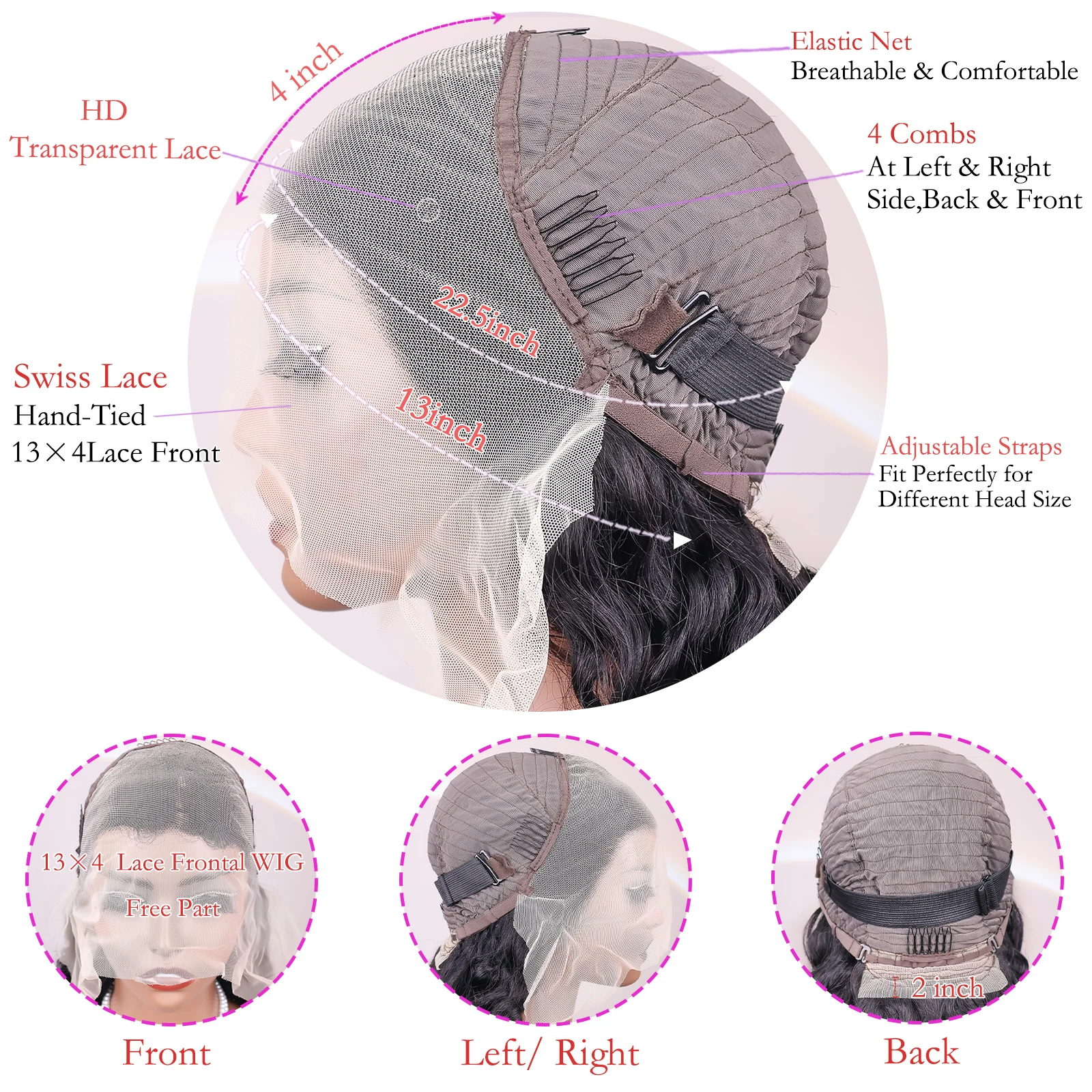 Tiefe lockige Welle 13 x 4 HD transparente Spitze-Frontal-Echthaar-Perücken 200 Dichte natürliche schwarze Wasserwelle Lace-Front-Perücke Echthaar