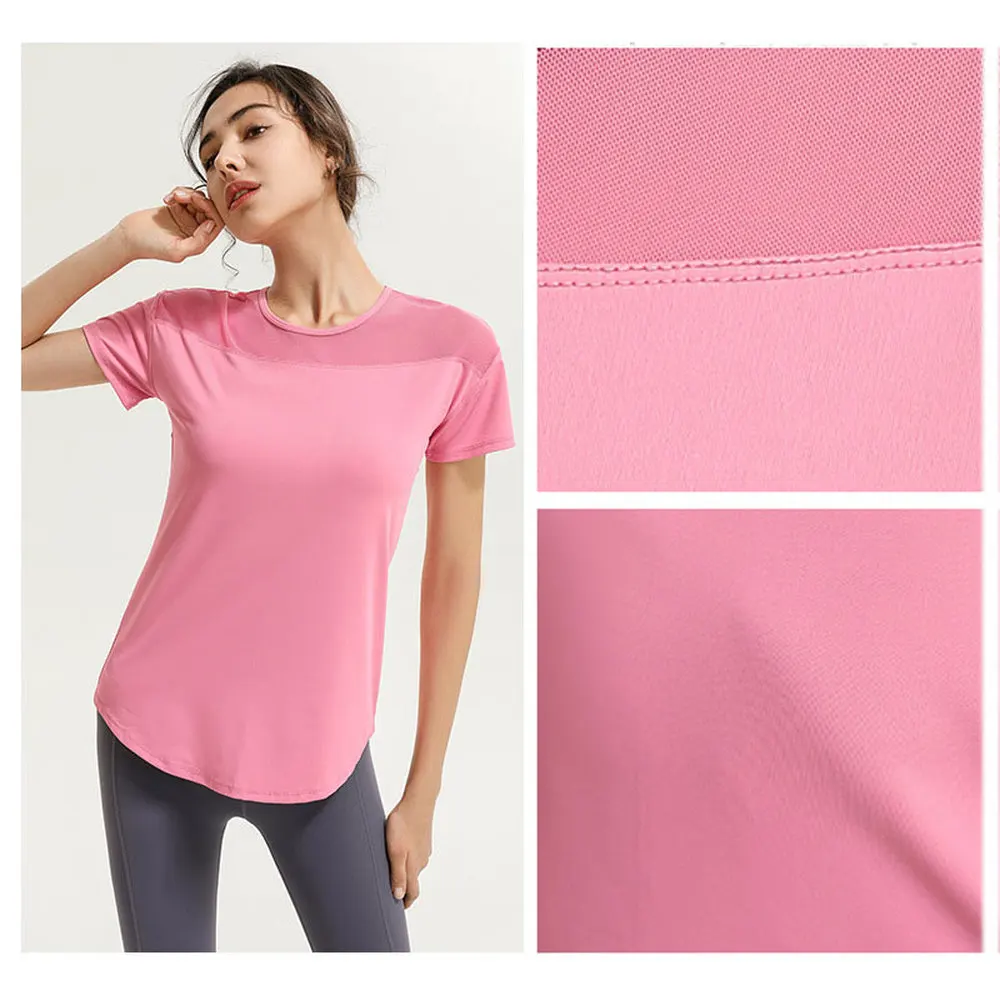 New Mesh Breathable Fitness Yoga Shirt Hollow Beauty Back Sports Top Loose and Quick-drying Short-sleeved T-shirt Women\'s Blouse