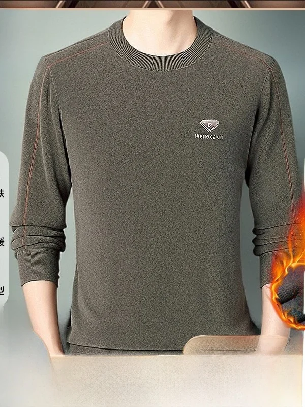 

Мужской свитшот Peir Cardin с круглым вырезом, на флисовой подкладке, утепленный, модный, теплый, из орлана, для зимы