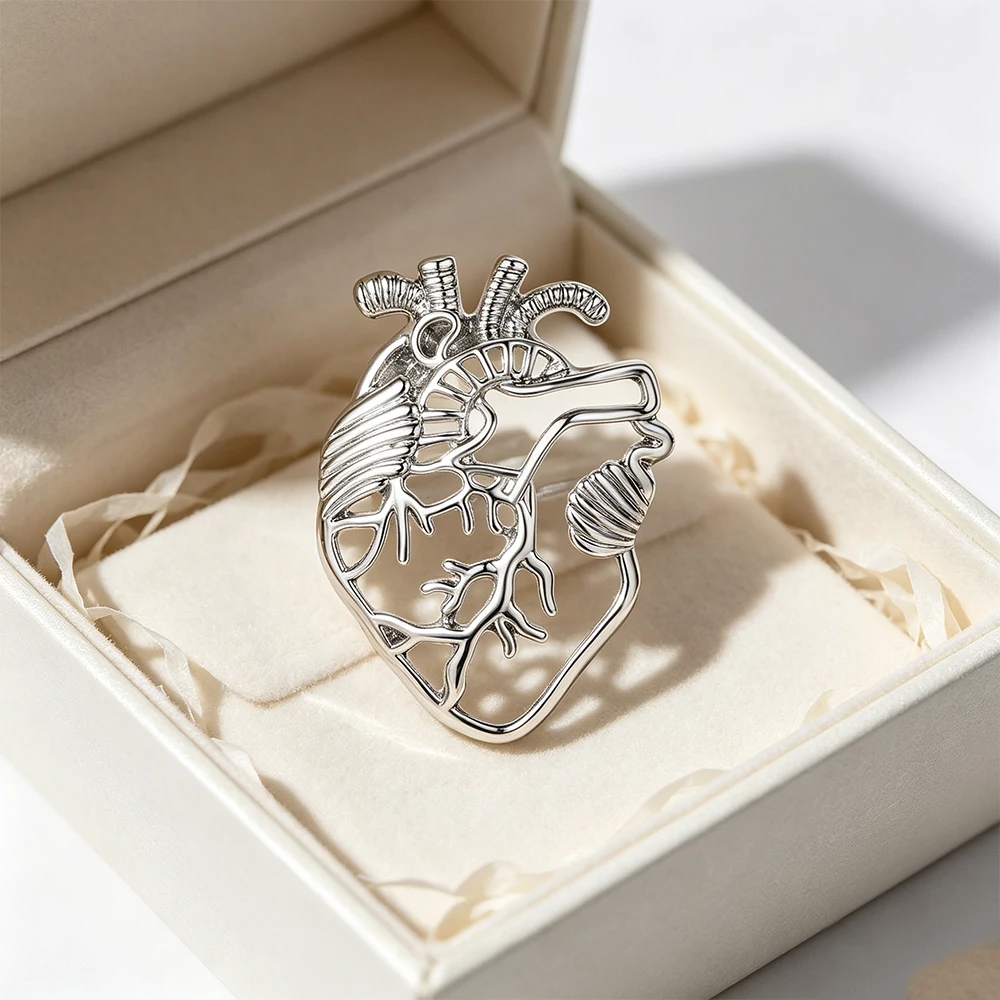 Catuni Anatomical Heart Brooch Metal Hollow Medical Lapel Pin Collar Badge Jewelry Gift for Doctor Nurse Medical Student