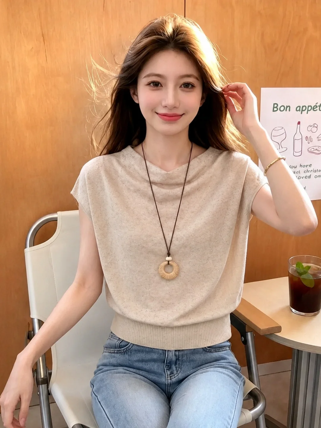

Summer Design Sensation Short Sleeve Knitted Top Korean Style Slimming Soft Comfortable Overhead Versatile Comfortable Shirt