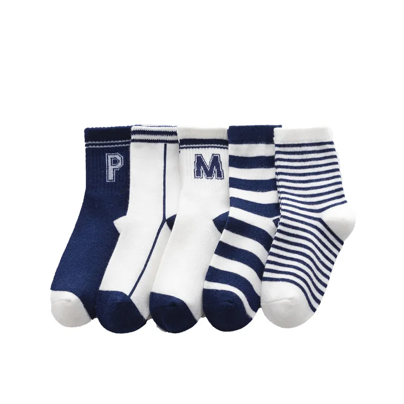 5Pairs/Set Kids Boy Girl Sport Socks Cotton Striped Toddler Middle Tube Sock for Spring Autumn