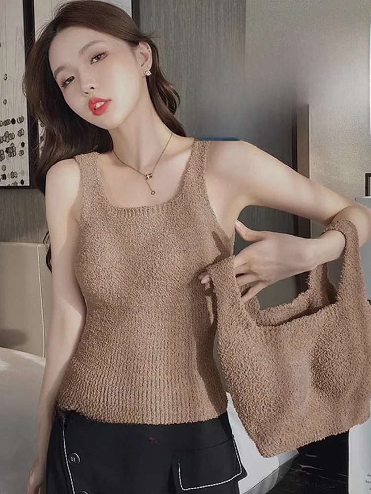 Furry Vest Women's Inner Wear Warm Fleece Beautiful Back Bra Integrated Underwear with Chest Pad Base Layer Autumn Winter